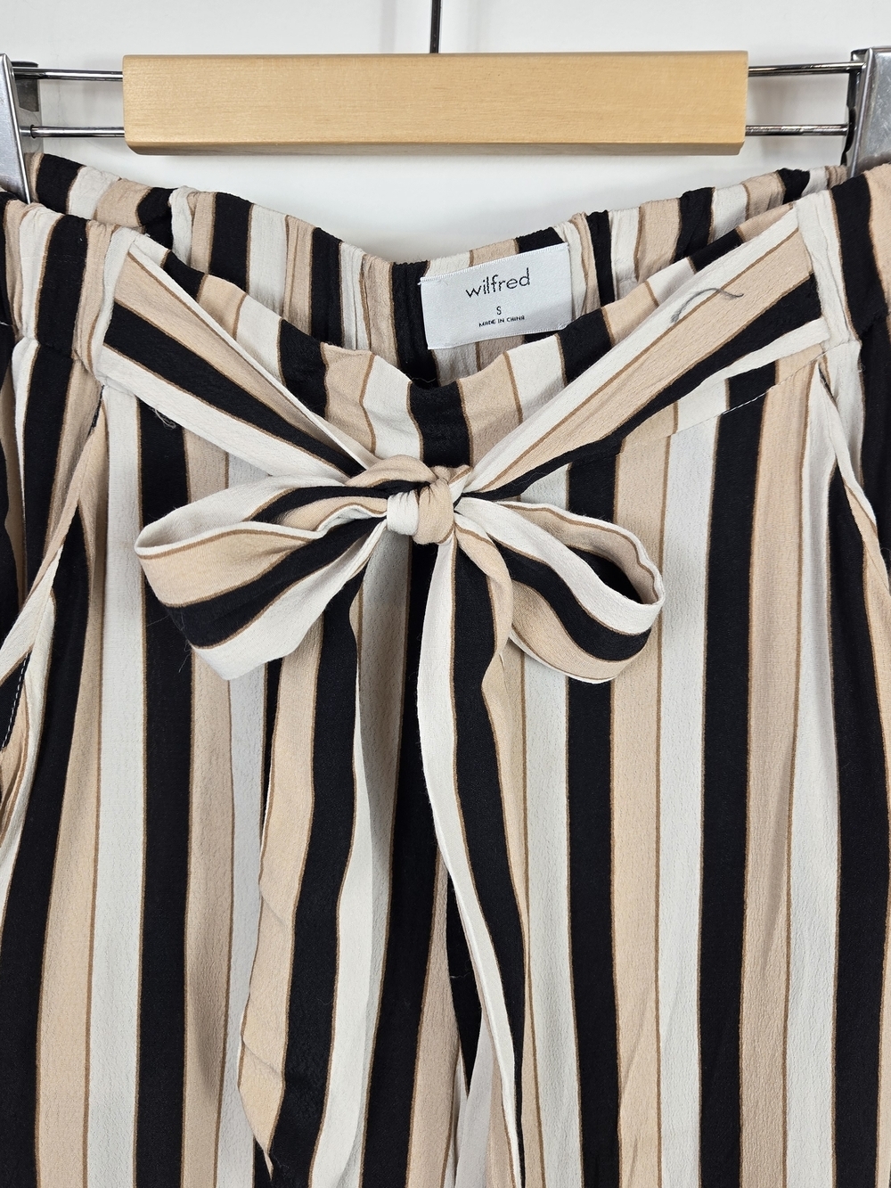 Aritiza Wilfred Faun Small Palazzo Pant High-Rise Wide Leg Striped Front Tie - Picture 4 of 8